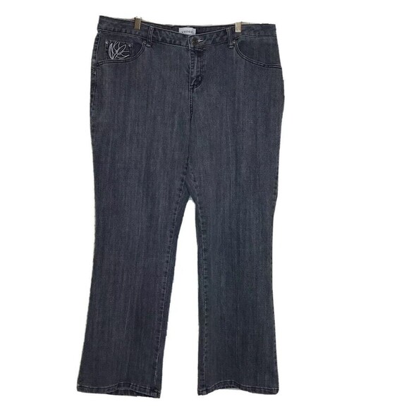 Venezia Womens SZ 18 Mid Rise Jeans Embroidered Stretch‎ Gray Casual Flare FLAWS - Picture 1 of 11